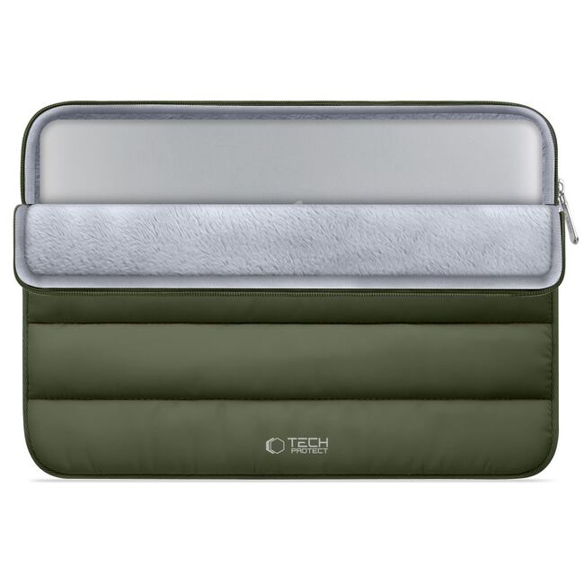 Husă Laptop Fluffy 13-14” – Design Soft Premium, Interior Plusat, Compartiment Accesorii, Protecție Antișoc – Compatibilă cu MacBook, Lenovo, ASUS, Dell, army green