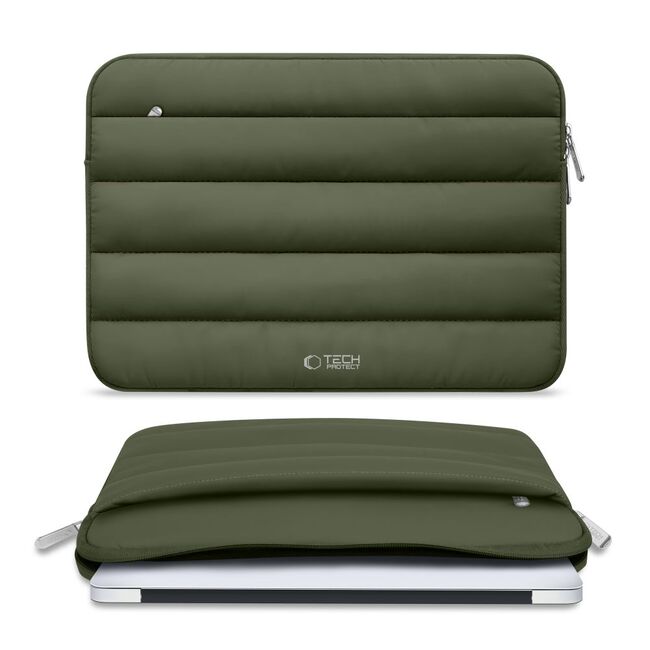 Husă Laptop Fluffy 13-14” – Design Soft Premium, Interior Plusat, Compartiment Accesorii, Protecție Antișoc – Compatibilă cu MacBook, Lenovo, ASUS, Dell, army green