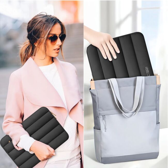 Husă Laptop Fluffy 13-14” – Design Soft Premium, Interior Plusat, Compartiment Accesorii, Protecție Antișoc – Compatibilă cu MacBook, Lenovo, ASUS, Dell, negru