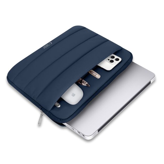 Husă Laptop Fluffy 13-14” – Design Soft Premium, Interior Plusat, Compartiment Accesorii, Protecție Antișoc – Compatibilă cu MacBook, Lenovo, ASUS, Dell, navy blue