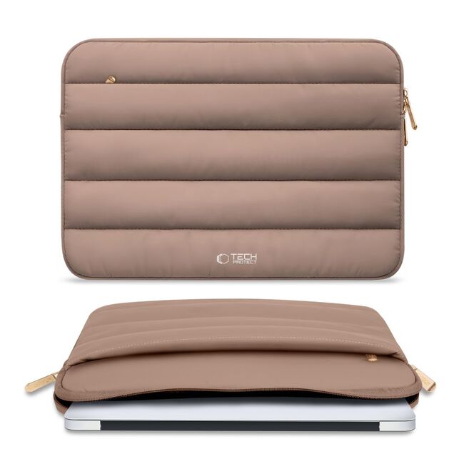 Husă Laptop Fluffy 13-14” – Design Soft Premium, Interior Plusat, Compartiment Accesorii, Protecție Antișoc – Compatibilă cu MacBook, Lenovo, ASUS, Dell, walnut