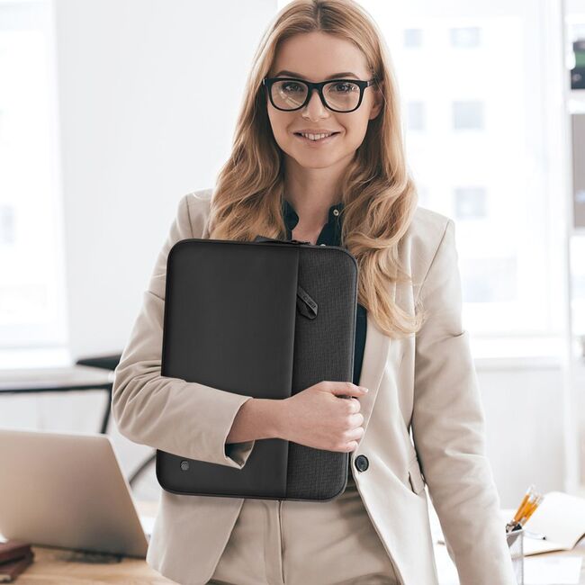 Husă Laptop Premium 13–14” pentru MacBook, Lenovo, ASUS – Design Slim, Interior Căptușit, Compartiment Accesorii, Protecție Completă la Șocuri și Zgârieturi, negru