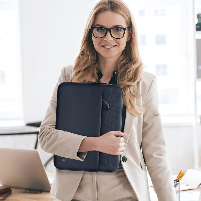 Husă Laptop Premium 13–14” pentru MacBook, Lenovo, ASUS – Design Slim, Interior Căptușit, Compartiment Accesorii, Protecție Completă la Șocuri și Zgârieturi, navy blue