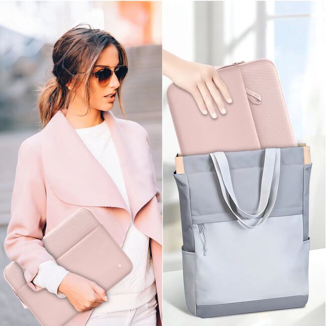 Husă Laptop Premium 13–14” pentru MacBook, Lenovo, ASUS – Design Slim, Interior Căptușit, Compartiment Accesorii, Protecție Completă la Șocuri și Zgârieturi, roz