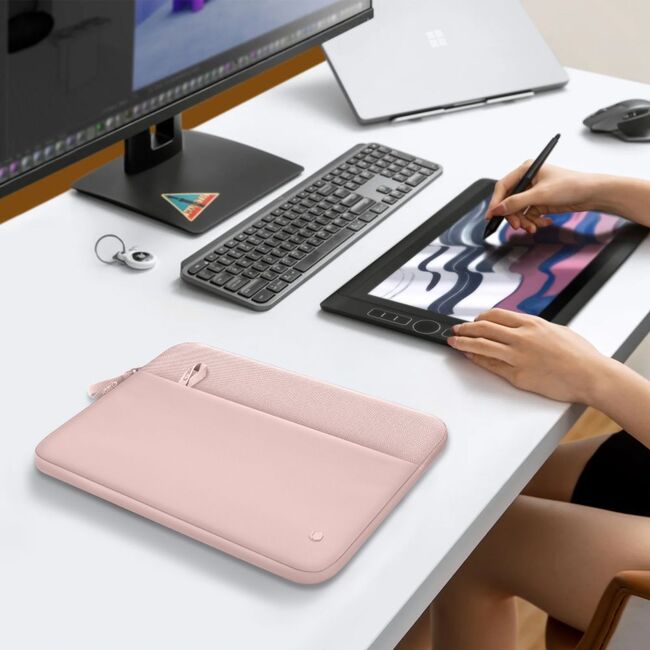 Husă Laptop Premium 13–14” pentru MacBook, Lenovo, ASUS – Design Slim, Interior Căptușit, Compartiment Accesorii, Protecție Completă la Șocuri și Zgârieturi, roz