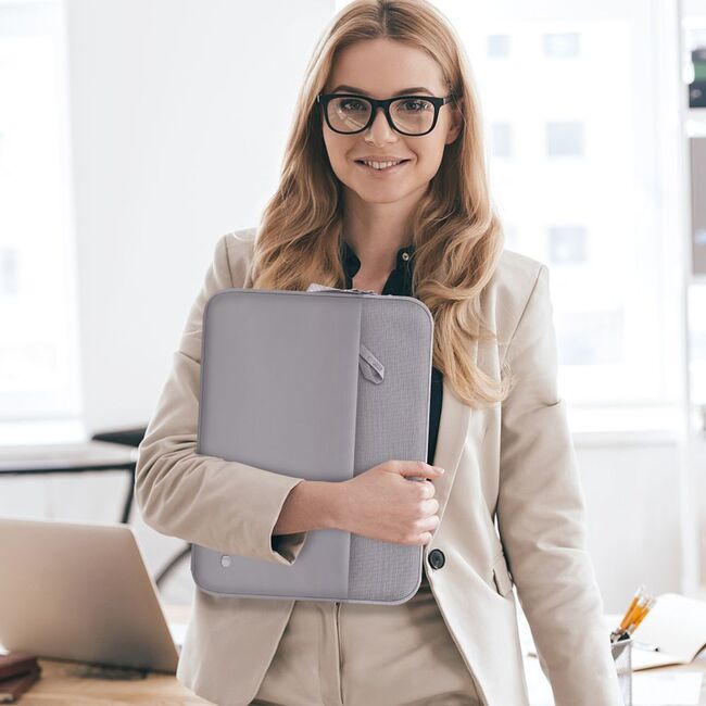 Husă Laptop Premium 15–16” pentru MacBook, Lenovo, ASUS – Căptușeală Moale, Compartiment Accesorii, Design Slim, Protecție Completă la Șocuri și Zgârieturi, gri