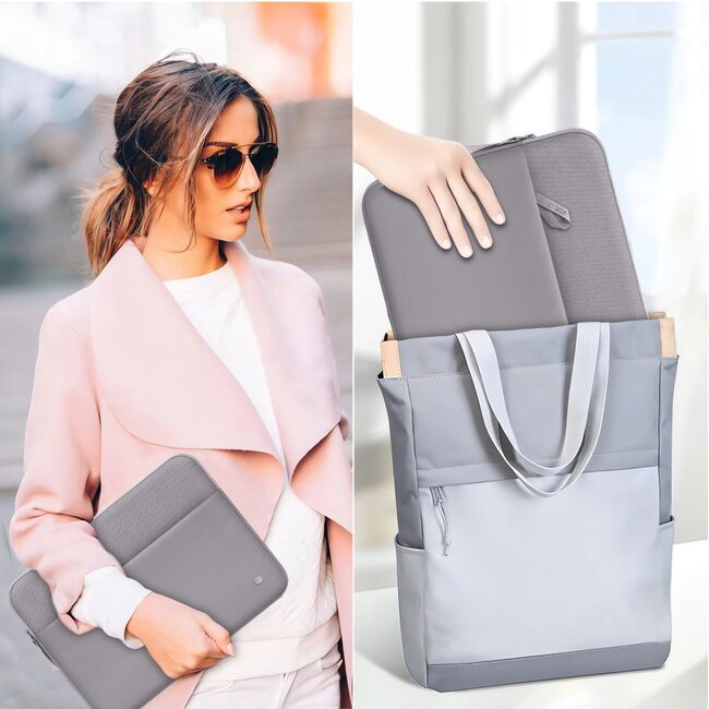 Husă Laptop Premium 15–16” pentru MacBook, Lenovo, ASUS – Căptușeală Moale, Compartiment Accesorii, Design Slim, Protecție Completă la Șocuri și Zgârieturi, gri