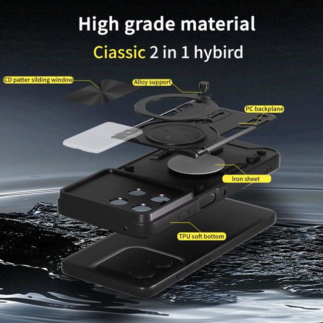 Husa pentru  Motorola Moto G56 cu protecție pentru cameră și suport magnetic integrat Ring Shockproof, Negru