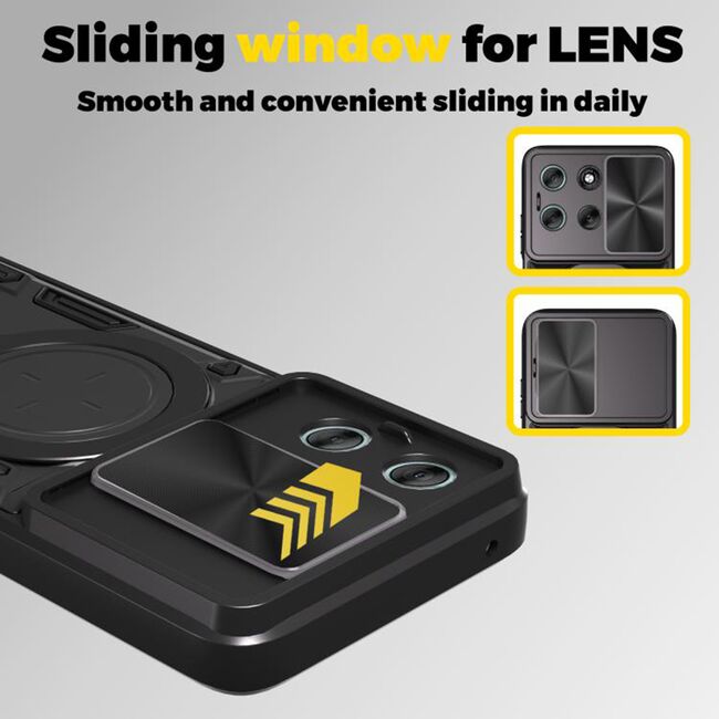 Husa pentru  Motorola Moto G56 cu protecție pentru cameră și suport magnetic integrat Ring Shockproof, Negru