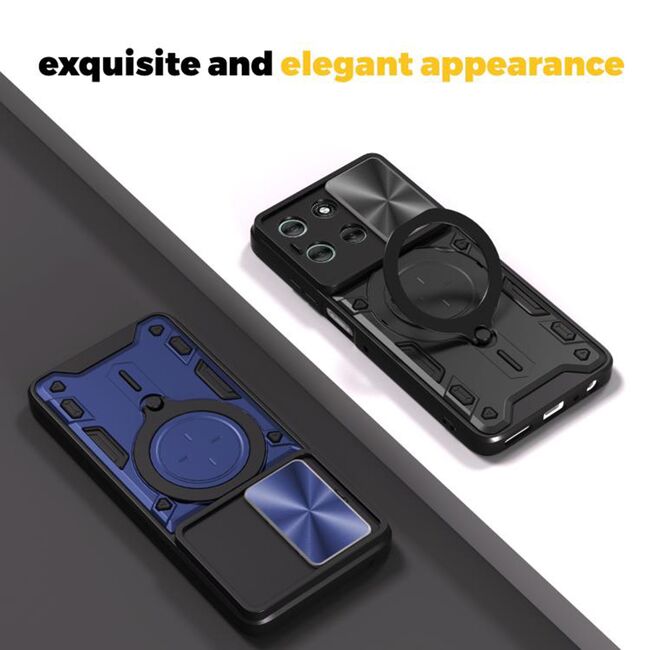 Husa pentru  Motorola Moto G56 cu protecție pentru cameră și suport magnetic integrat Ring Shockproof, Negru
