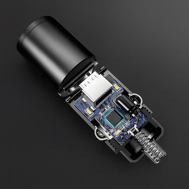 Incarcator Auto MiniCharge PD 30W – 1 x USB-C Fast Charge, Design Ultra Compact din Aluminiu, Pull Ring - Negru