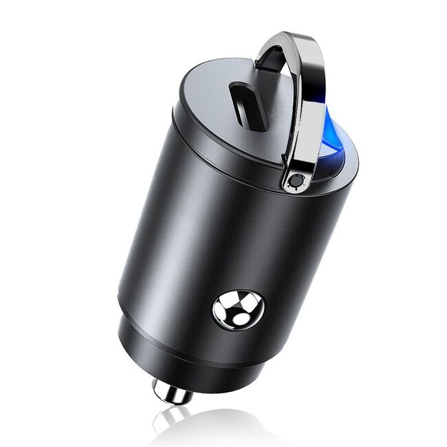 Incarcator Auto MiniCharge PD 30W – 1 x USB-C Fast Charge, Design Ultra Compact din Aluminiu, Pull Ring - Negru