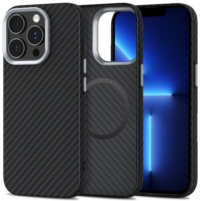 Husa pentru iPhone 13 Pro Max CarbonElite MagMount - Ultra Slim, Textura Carbon, Compatibila MagSafe - negru