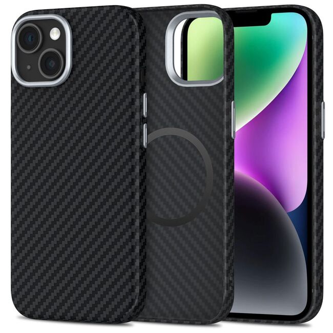 Husa pentru iPhone 14 CarbonElite MagMount - Ultra Slim, Textura Carbon, Compatibila MagSafe - negru