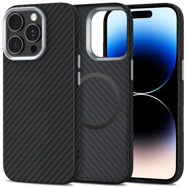 Husa pentru iPhone 14 Pro Max CarbonElite MagMount - Ultra Slim, Textura Carbon, Compatibila MagSafe - negru