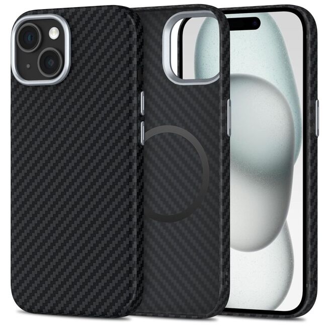 Husa pentru iPhone 15 CarbonElite MagMount - Ultra Slim, Textura Carbon, Compatibila MagSafe - negru