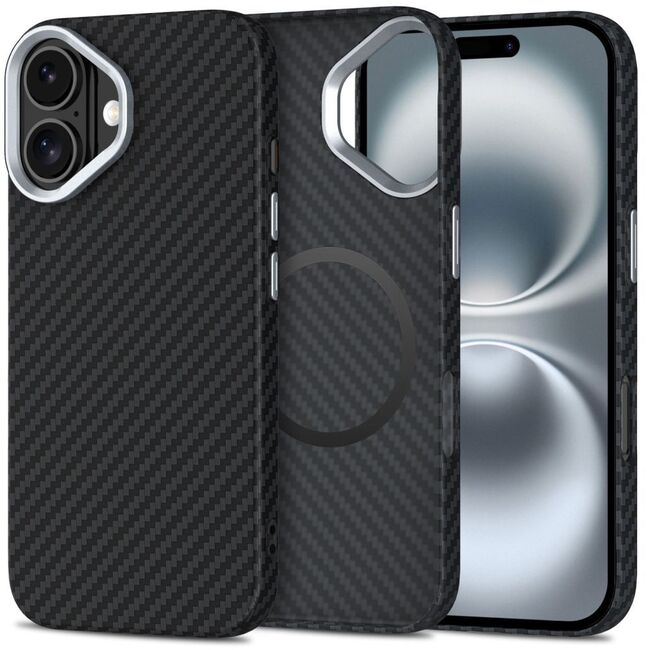 Husa pentru iPhone 16 CarbonElite MagMount - Ultra Slim, Textura Carbon, Compatibila MagSafe - negru