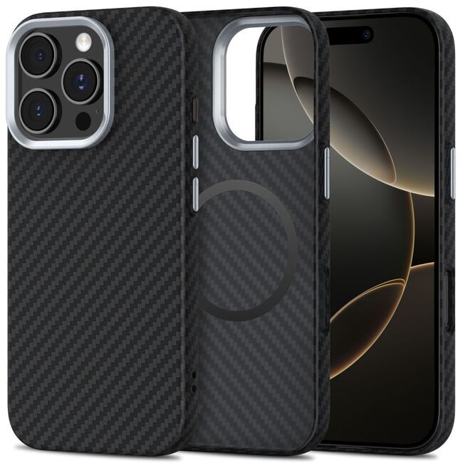 Husa pentru iPhone 16 Pro CarbonElite MagMount - Ultra Slim, Textura Carbon, Compatibila MagSafe - negru