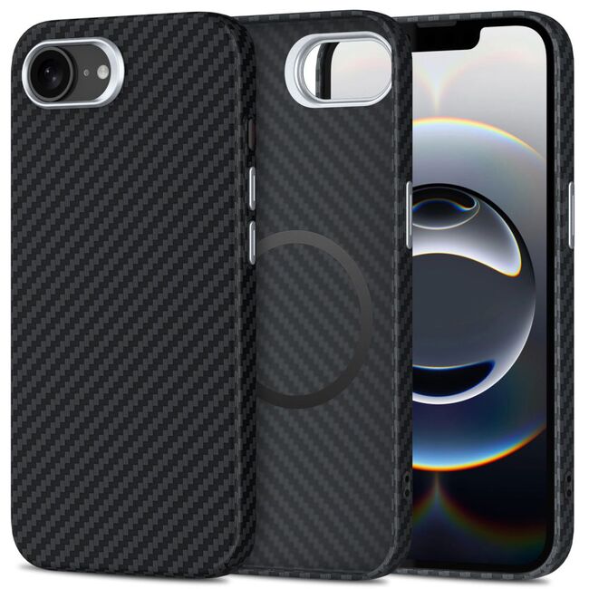 Husa pentru iPhone 16e CarbonElite MagMount - Ultra Slim, Textura Carbon, Compatibila MagSafe - negru