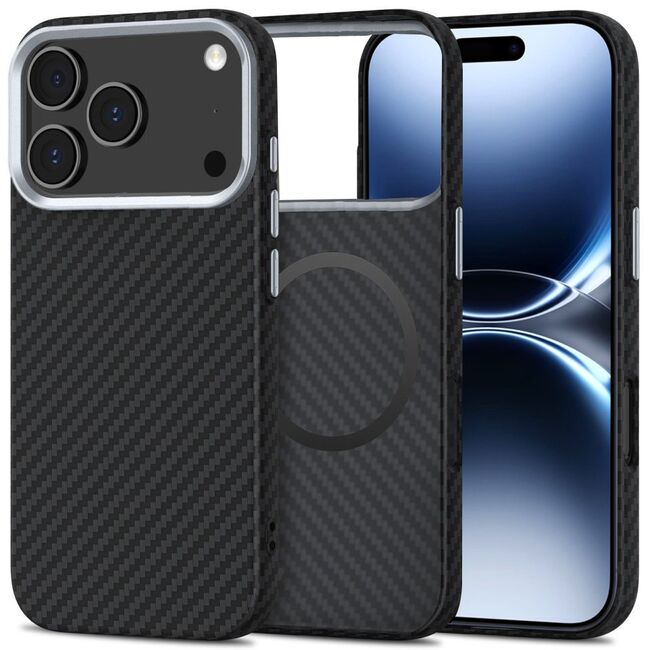 Husa pentru iPhone 17 Pro Max CarbonElite MagMount - Ultra Slim, Textura Carbon, Compatibila MagSafe - negru