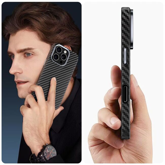 Husa pentru iPhone 17 Pro Max CarbonElite MagMount - Ultra Slim, Textura Carbon, Compatibila MagSafe - negru
