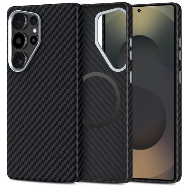 Husa pentru Samsung Galaxy S25 Ultra CarbonElite MagMount - Ultra Slim, Textura Carbon, Compatibila MagSafe - negru