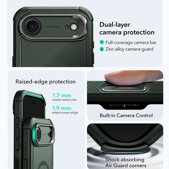 Husa pentru iPhone 17 Air - ESR Cyber Armor Kickstand - Green