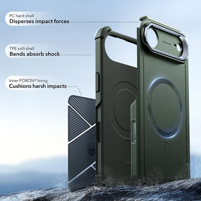 Husa pentru iPhone 17 Air - ESR Cyber Armor Kickstand - Green