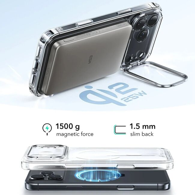 Husa pentru iPhone 17 Pro - ESR Classic Hybrid HaloLock Kickstand - Clear