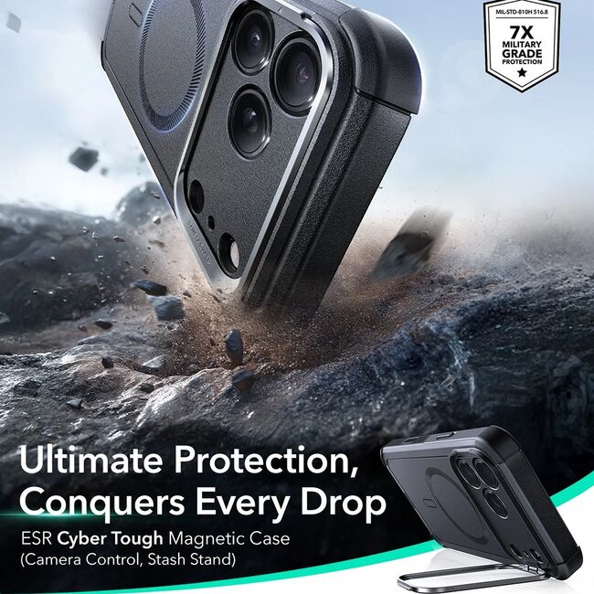 Husa pentru iPhone 17 Pro - ESR Cyber Armor Kickstand - Black