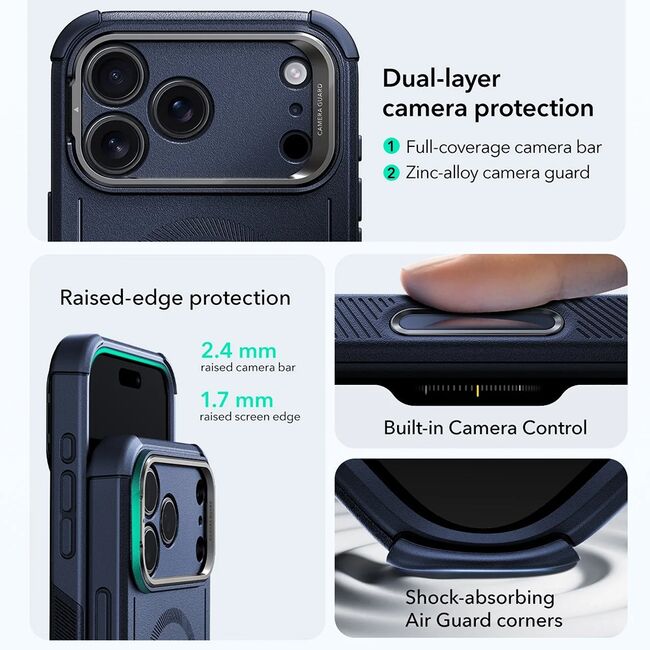 Husa pentru iPhone 17 Pro - ESR Cyber Armor Kickstand - Blue