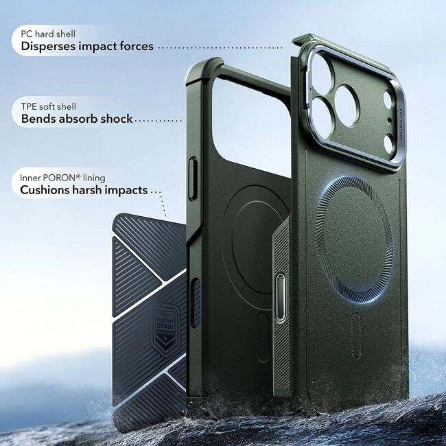 Husa pentru iPhone 17 Pro - ESR Cyber Armor Kickstand - Green
