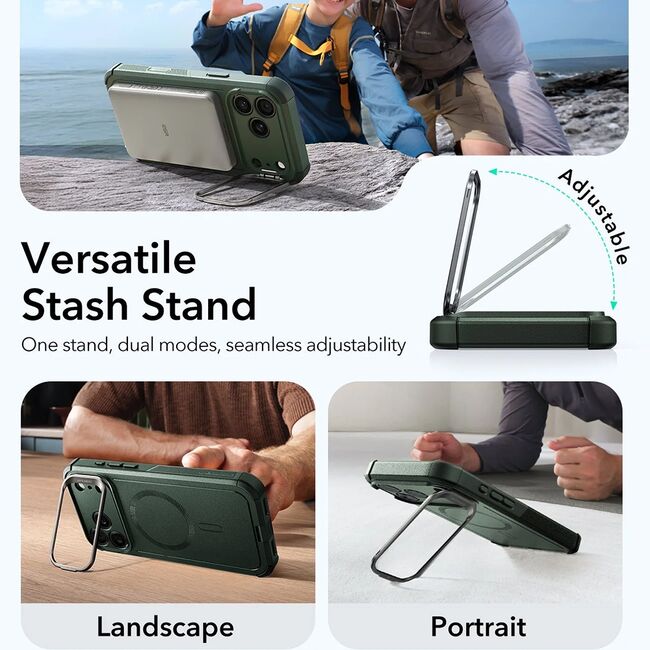 Husa pentru iPhone 17 Pro - ESR Cyber Armor Kickstand - Green