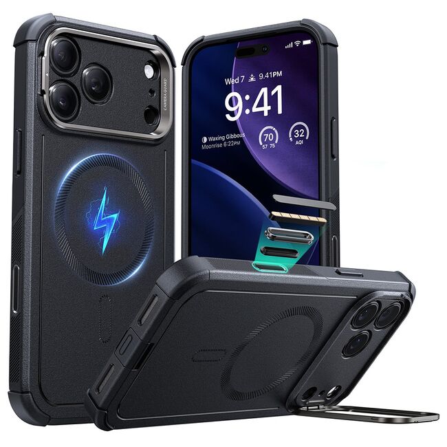 Husa pentru iPhone 17 Pro Max - ESR Cyber Armor Kickstand - Black