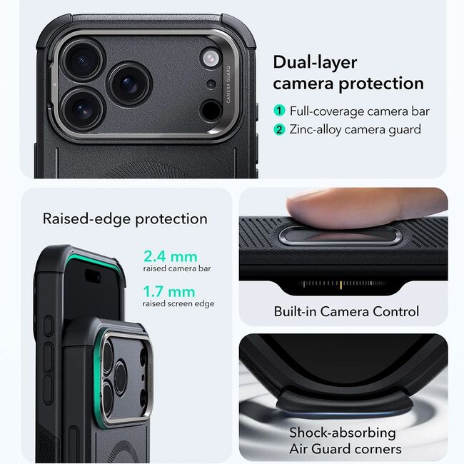Husa pentru iPhone 17 Pro Max - ESR Cyber Armor Kickstand - Black