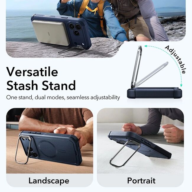 Husa pentru iPhone 17 Pro Max - ESR Cyber Armor Kickstand - Blue