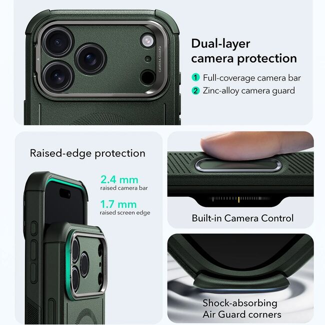 Husa pentru iPhone 17 Pro Max - ESR Cyber Armor Kickstand - Green