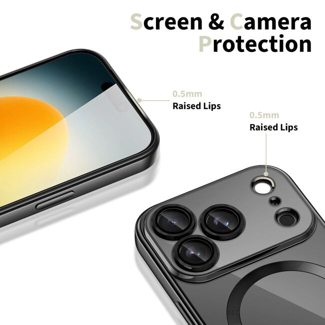 Husa pentru iPhone 17 Pro Max cu MagSafe si protectie pentru lentile anti-shock 1.5 mm transparent - negru