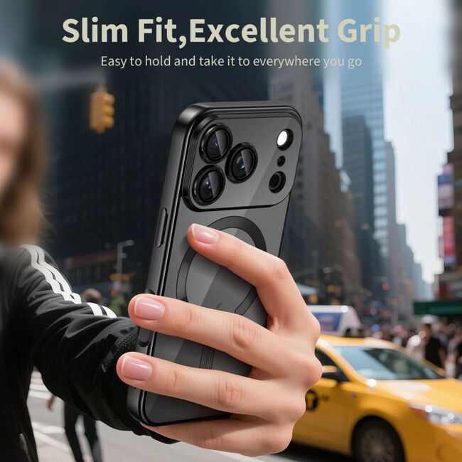 Husa pentru iPhone 17 Pro Max cu MagSafe si protectie pentru lentile anti-shock 1.5 mm transparent - negru