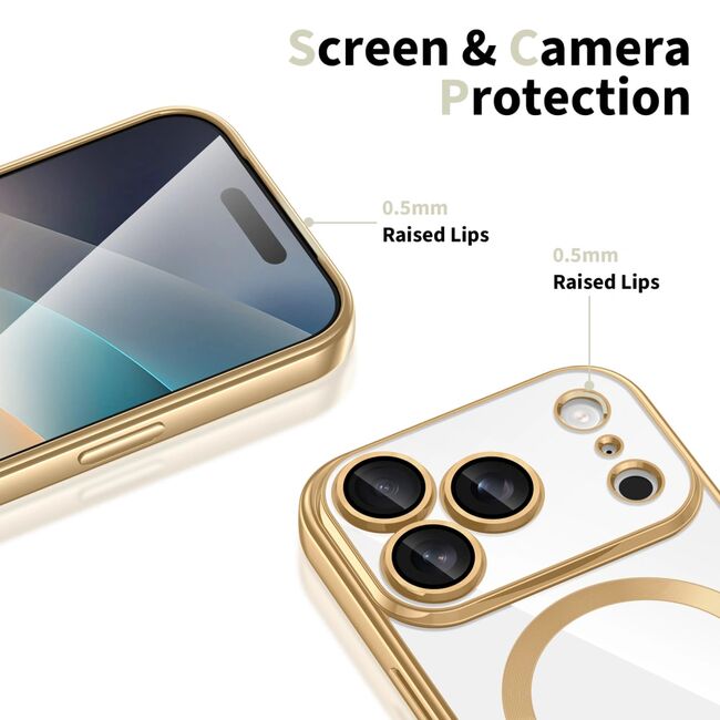 Husa pentru iPhone 17 Pro cu MagSafe si protectie pentru lentile anti-shock 1.5 mm transparent - gold