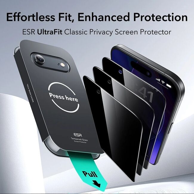 Folie pentru iPhone 17 Air (set 3) - ESR Privacy Tempered Glass UltraFit - Black