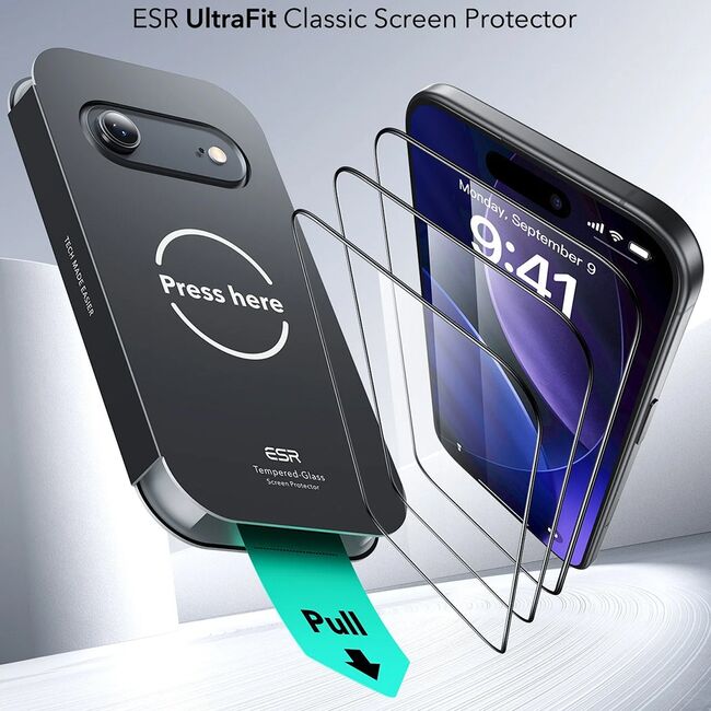 Folie pentru iPhone 17 Air (set 3) - ESR Tempered Glass UltraFit - Clear