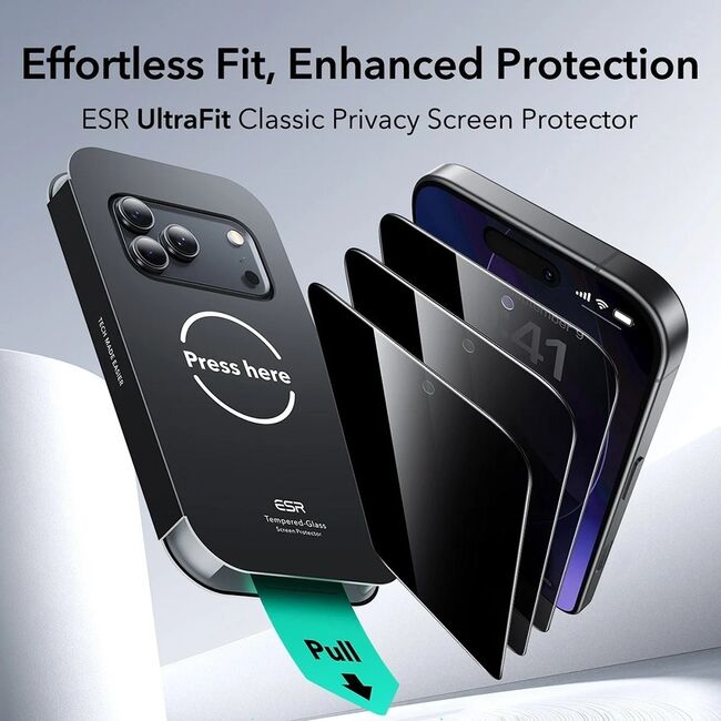 Folie pentru iPhone 17 Pro Max (set 3) - ESR Privacy Tempered Glass UltraFit - Black