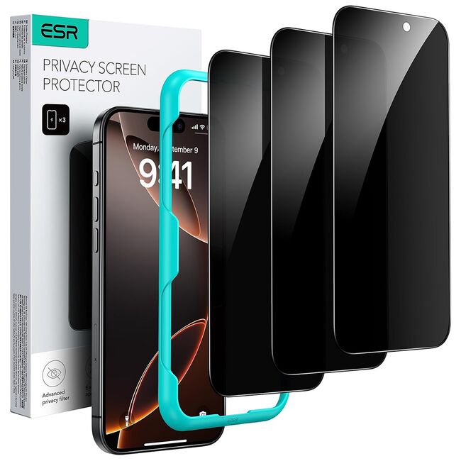 Folie pentru iPhone 17 Pro (set 3) - ESR Privacy Tempered Glass - Black