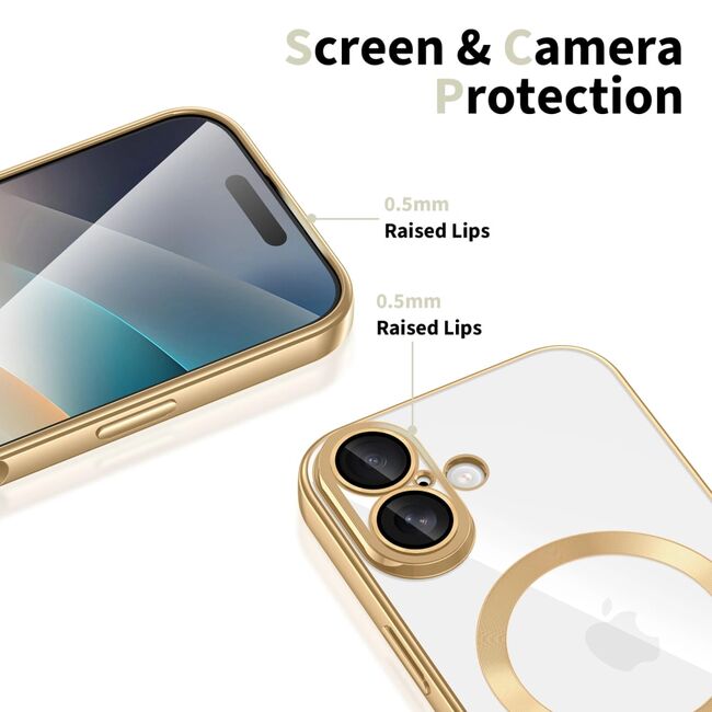 Husa pentru iPhone 17 cu MagSafe si protectie pentru lentile anti-shock 1.5 mm transparent - gold