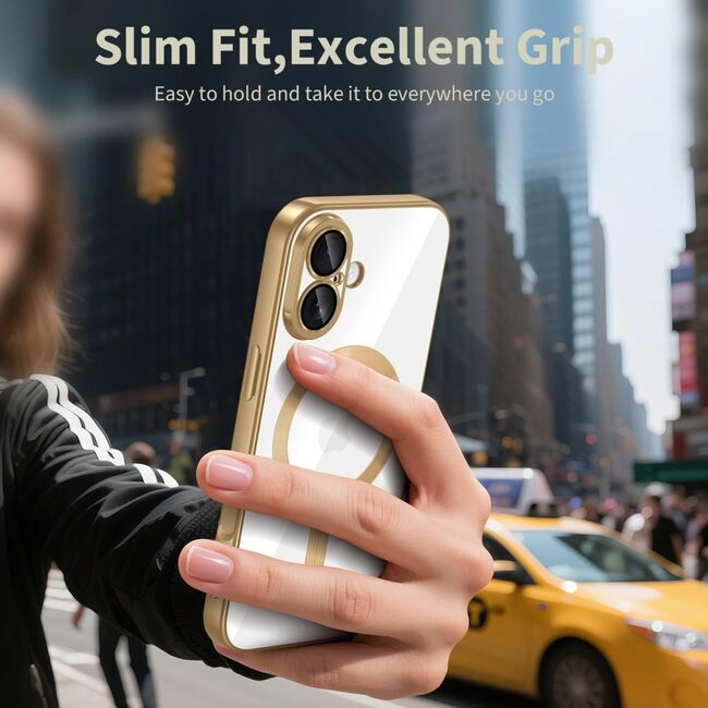 Husa pentru iPhone 17 cu MagSafe si protectie pentru lentile anti-shock 1.5 mm transparent - gold