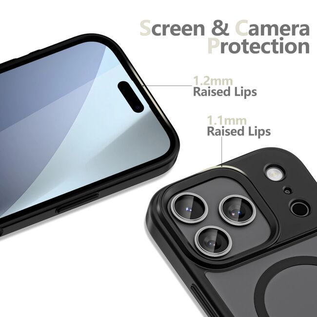 Husa premium pentru iPhone 17 Pro CoreDefender, compatibila MagSafe, Protectie lentile, Never-Yellow, anti-amprente - negru mat