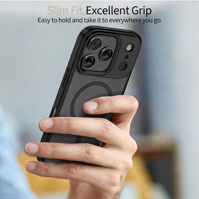Husa premium pentru iPhone 17 Pro CoreDefender, compatibila MagSafe, Protectie lentile, Never-Yellow, anti-amprente - negru mat