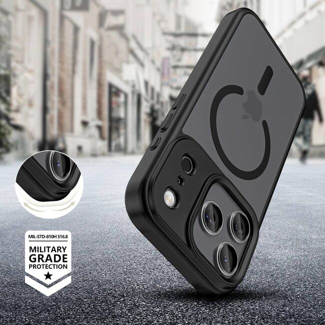 Husa premium pentru iPhone 17 Pro CoreDefender, compatibila MagSafe, Protectie lentile, Never-Yellow, anti-amprente - negru mat