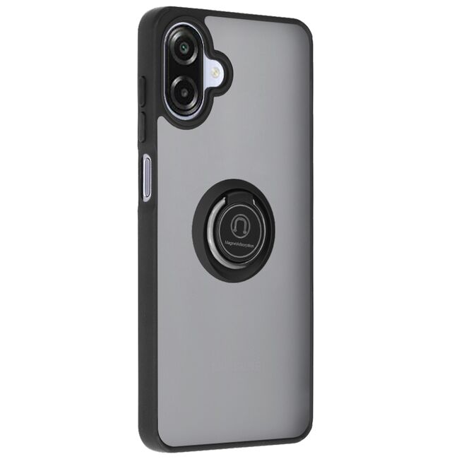 Husa de protectie pentru Samsung Galaxy A07 4G premium cu inel stand rotativ, suport magnetic si bumper anti-alunecare - negru